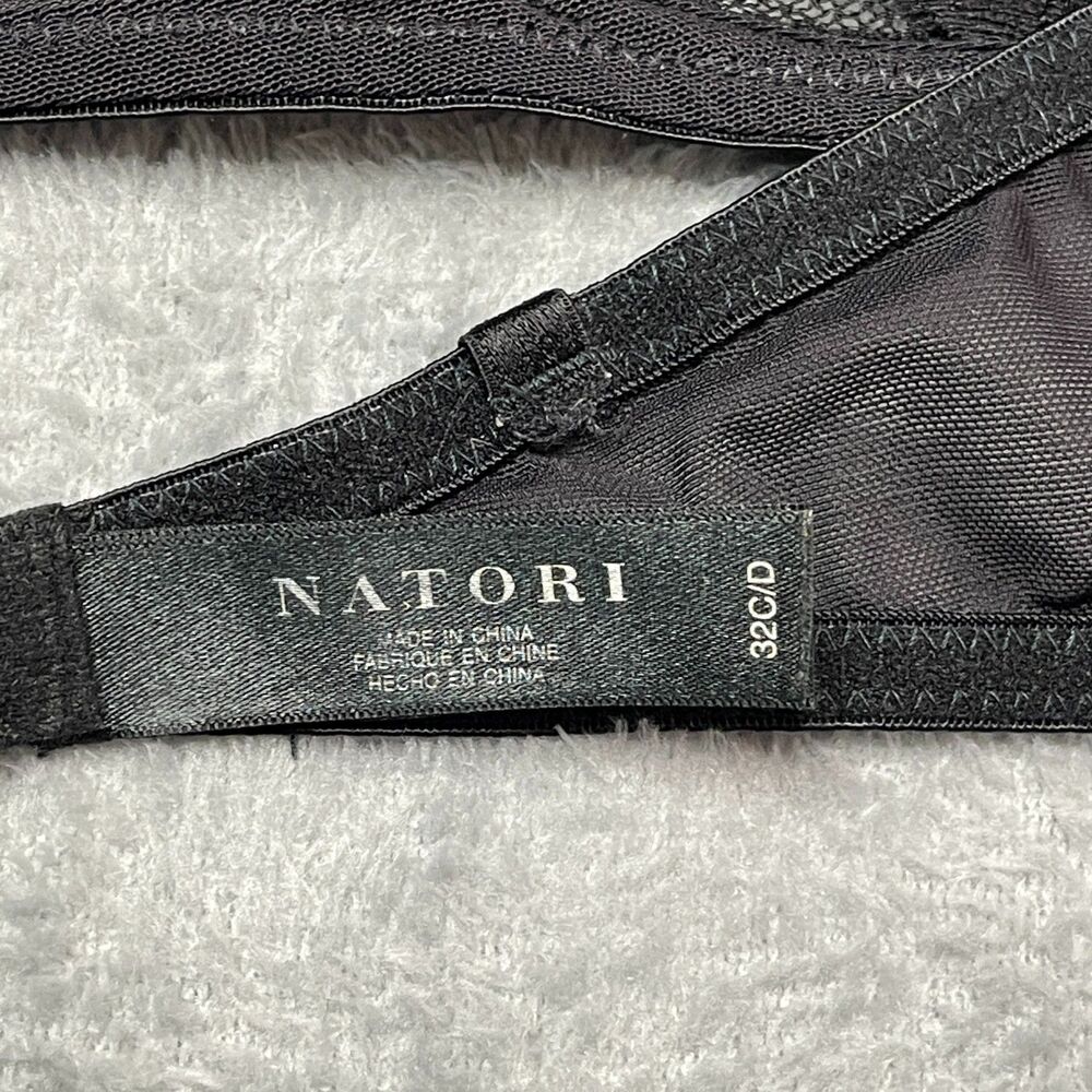 Natori Black Lace Unlined Underwire Demi Bra 32 C/D‎ Coquette Office Siren - Picture 6 of 12